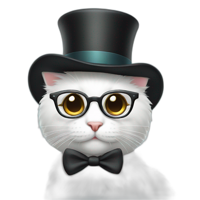 white furry cat with top hat and glasses emoji
