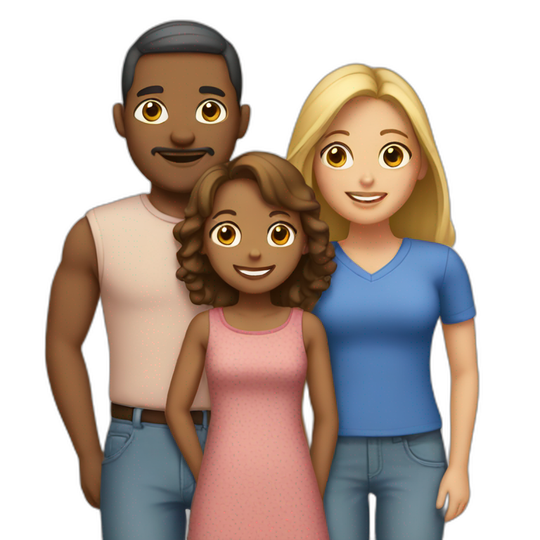 a family consisting of an interracial couple with 2 kids emoji