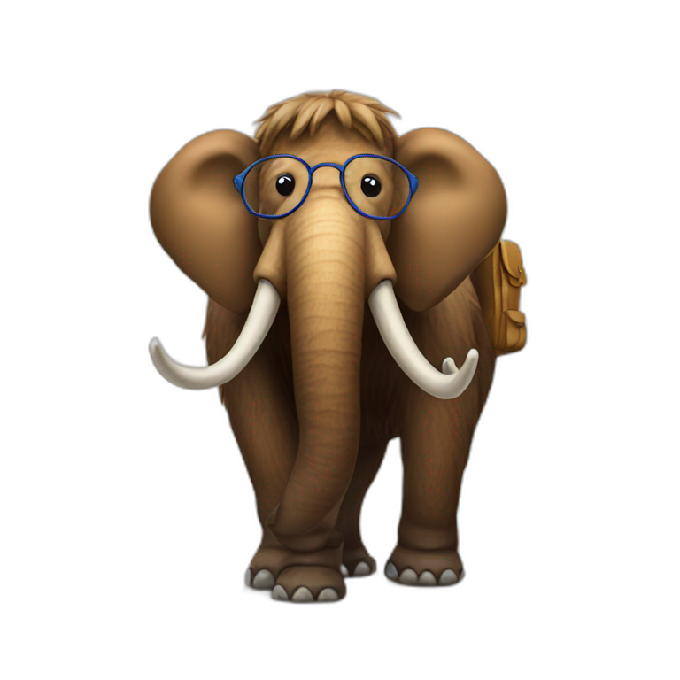 Mammoth with backpack and glasses emoji