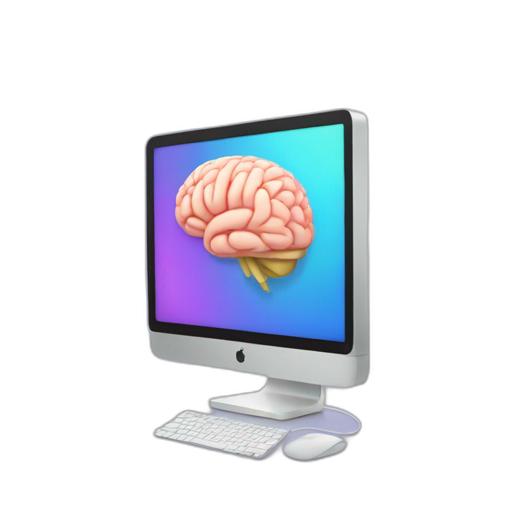 iMac with brain on screen emoji