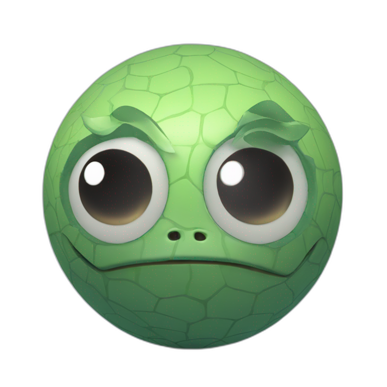 3d sphere with a cartoon confident water Shreck skin texture with spider eyes emoji