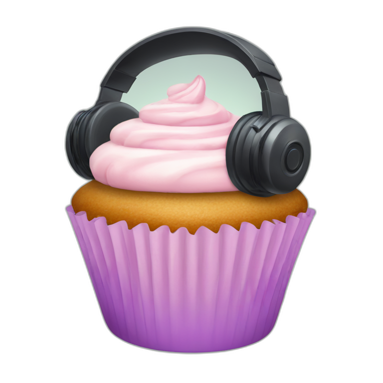 a cupcake with a gaming headset on the top of it emoji