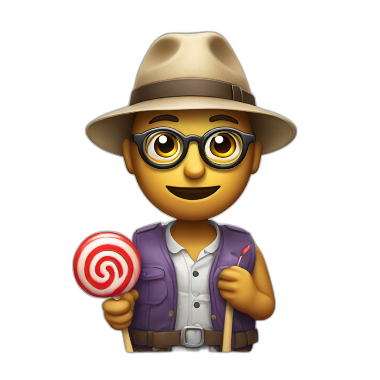 nerd emoji with propeller hat holding a lollipop emoji