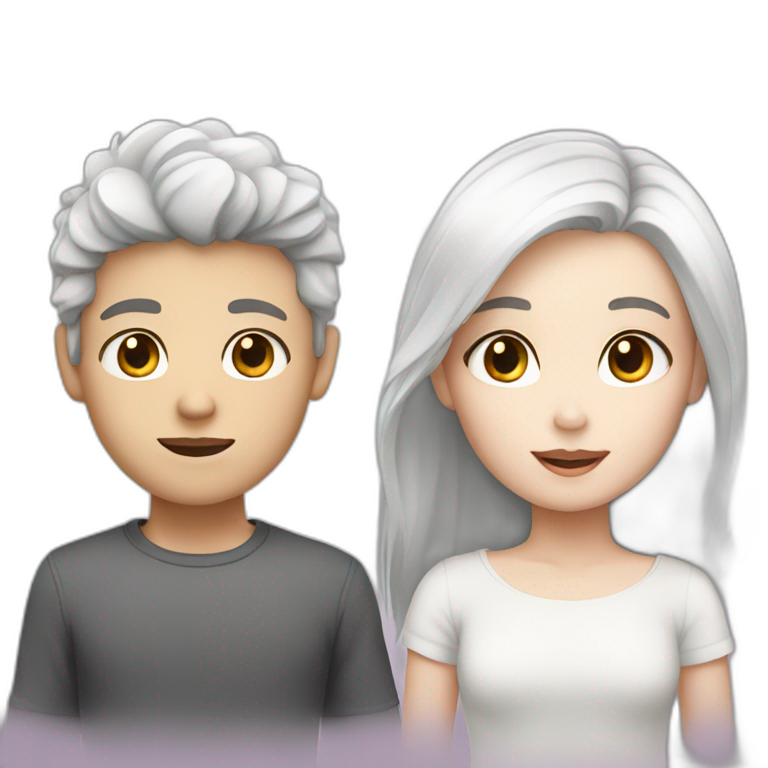 Boy with dark hair and white skin and girl with white hair and white skin emoji
