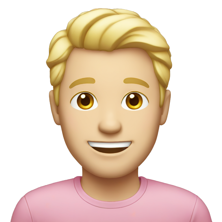 blonde, smiling man, pink shirt, pale skin emoji