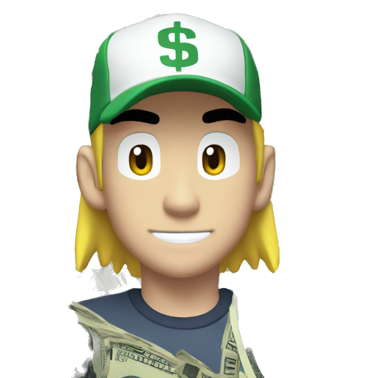 Ash Ketchum with dollar bills emoji