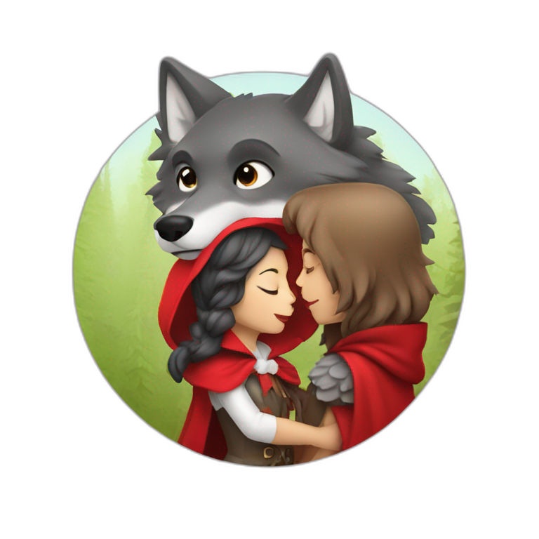 little red riding hood kissing wolf emoji