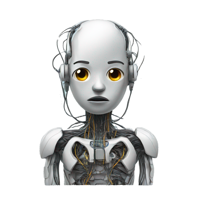 sad cyborg with wires emoji