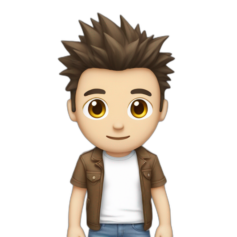 white male adult, Dark Brown Spikey Hair, Pokemon T-Shirt, Blue Jeans, Converse shoes emoji
