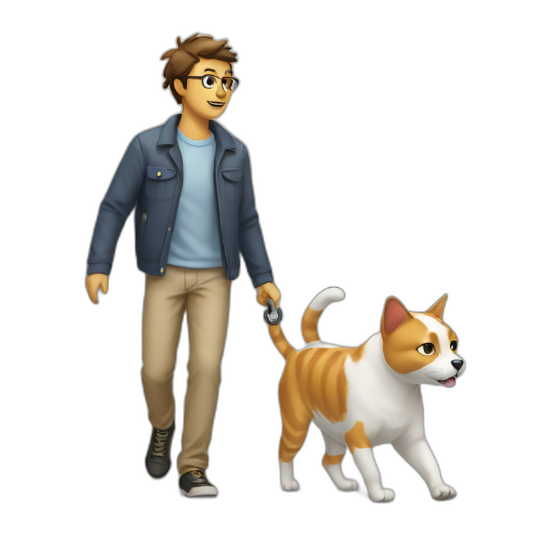 innovative cat walking a dog emoji