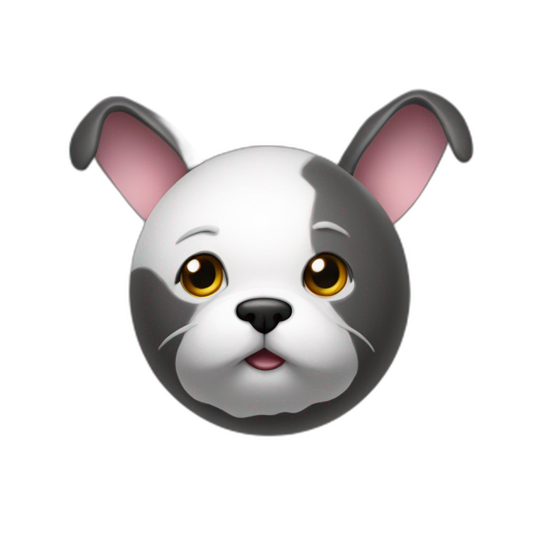 3d sphere with a cartoon dog lodestone Rabbit skin texture with courageous eyes emoji