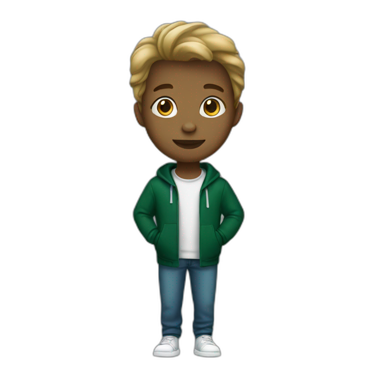 A white student wears forest-green clothes emoji
