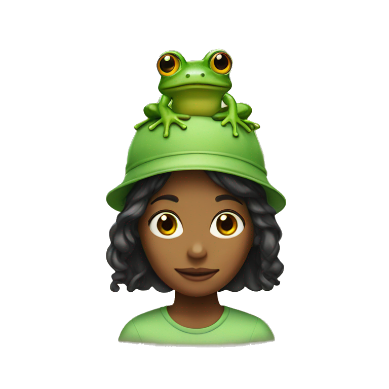 girl wearing a frog hat emoji