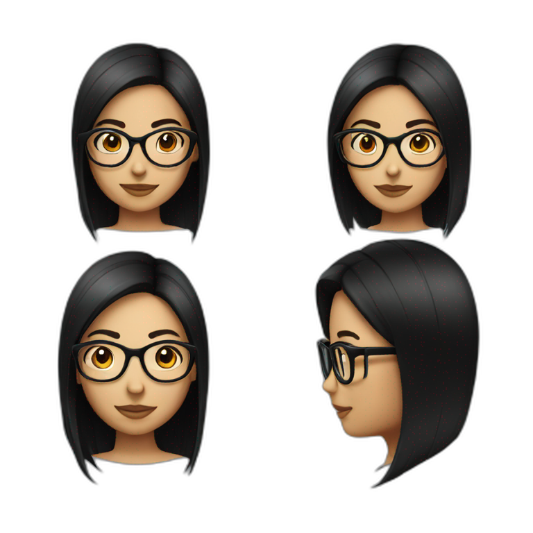 Girl with black open straight hair and specs  emoji