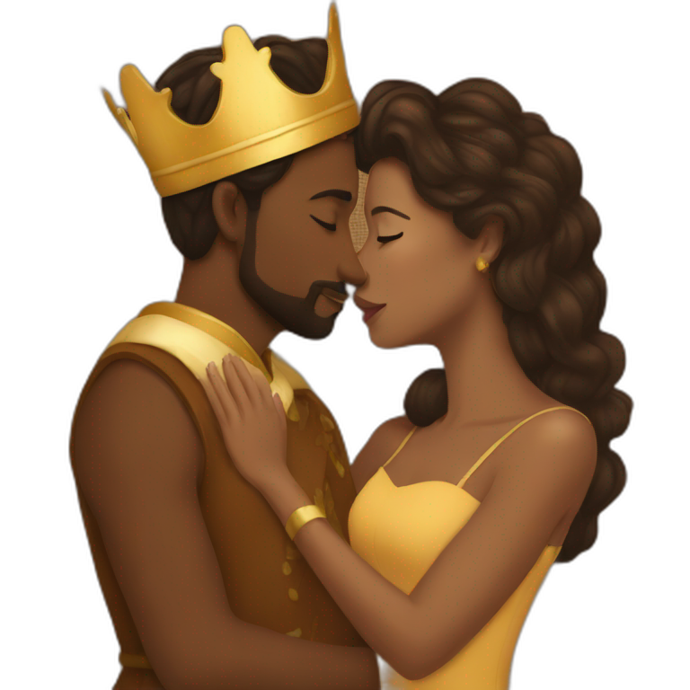 Brown king kissing brown queen emoji