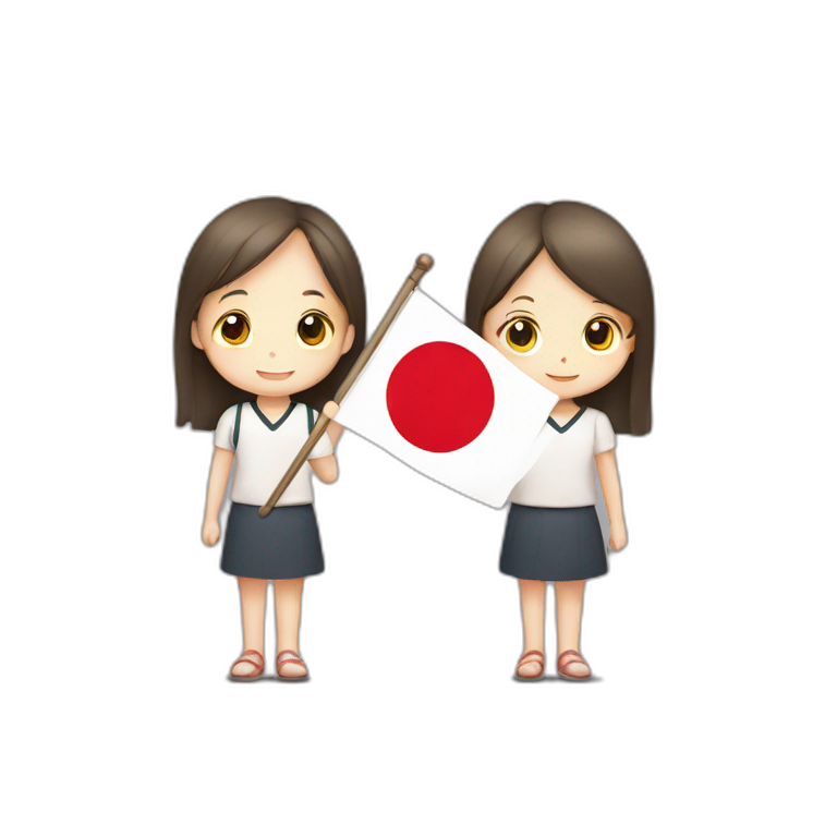 boy and girl holding Japanese flag emoji