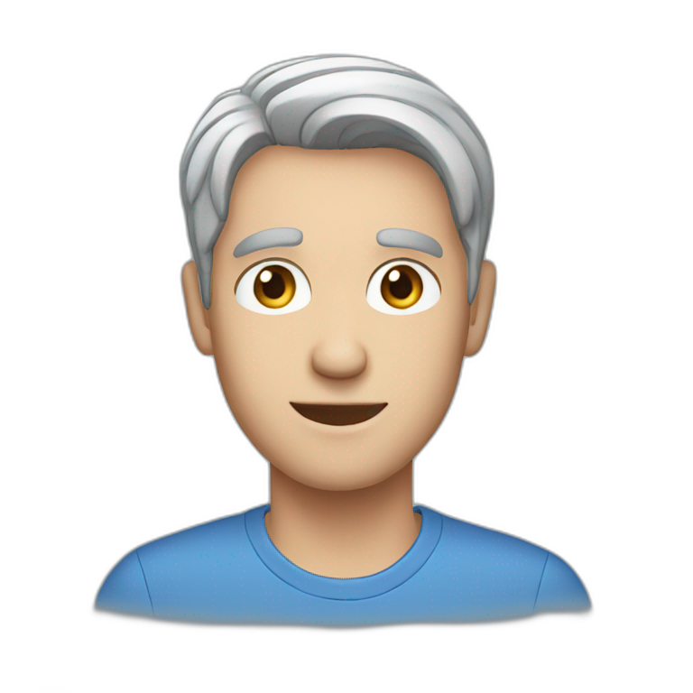 male, short grey hair, blue eyes, blue shirt emoji