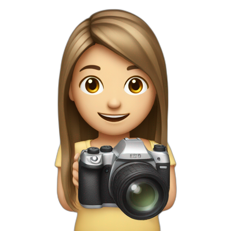 cute smiling straight hair girl with camera emoji