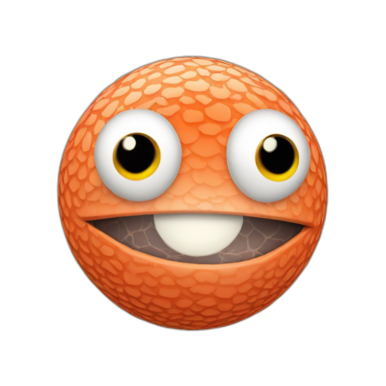 3d sphere with a cartoon Salmon skin texture with big kind eyes emoji