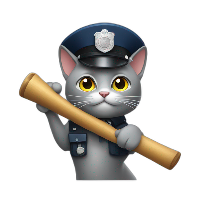 grey cat in a police hat waving a truncheon emoji