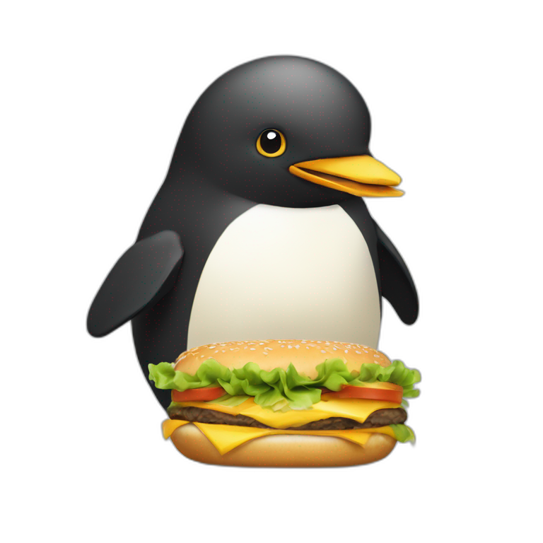 un pinguouin qui mange un hamburger emoji