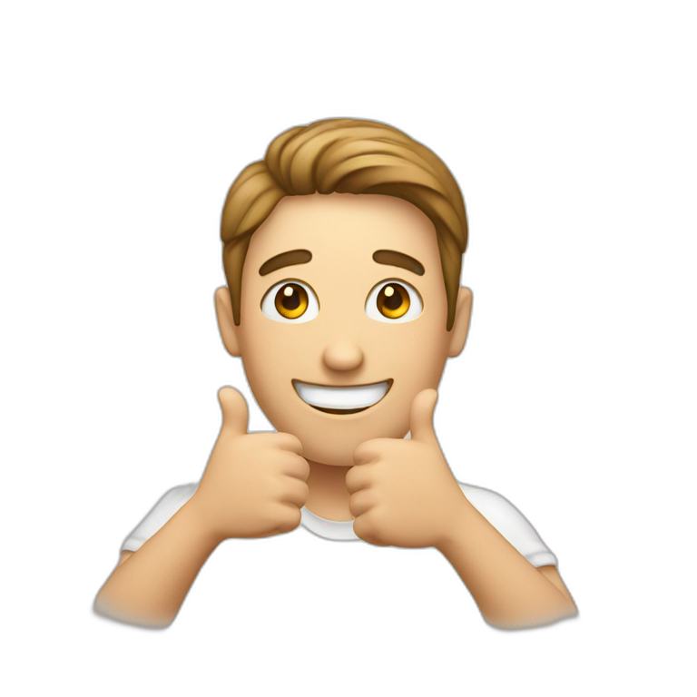 a person is smiling with both hands thumbs up emoji