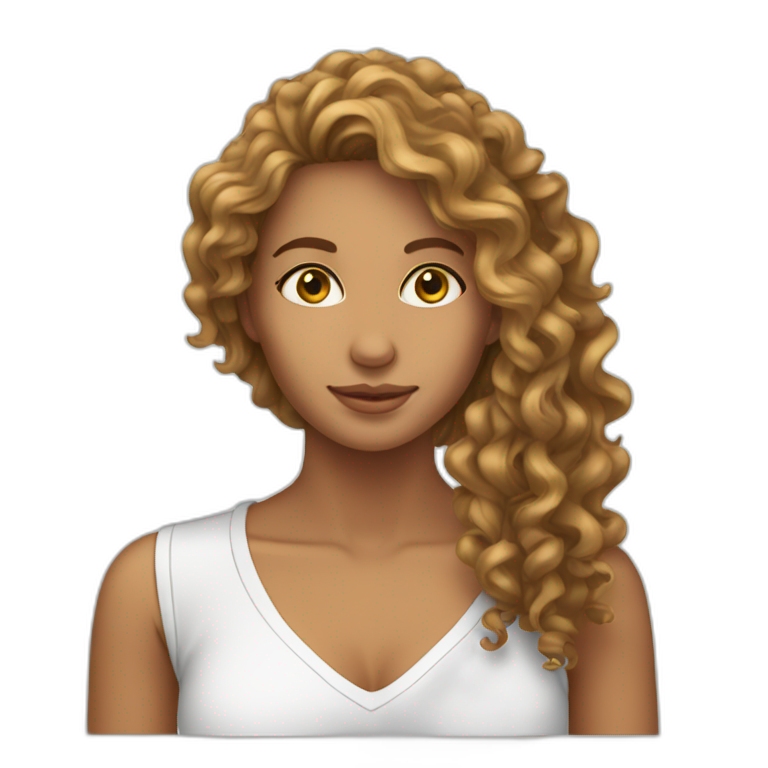 Thin woman tanned long hair curly  emoji