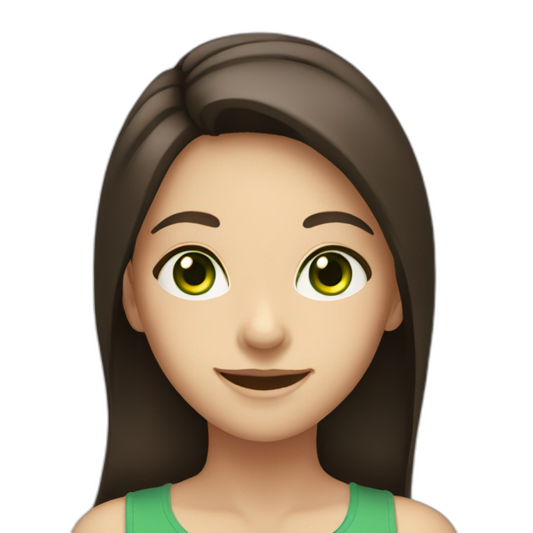 girl smiling with green eyes and long dark brown hair emoji