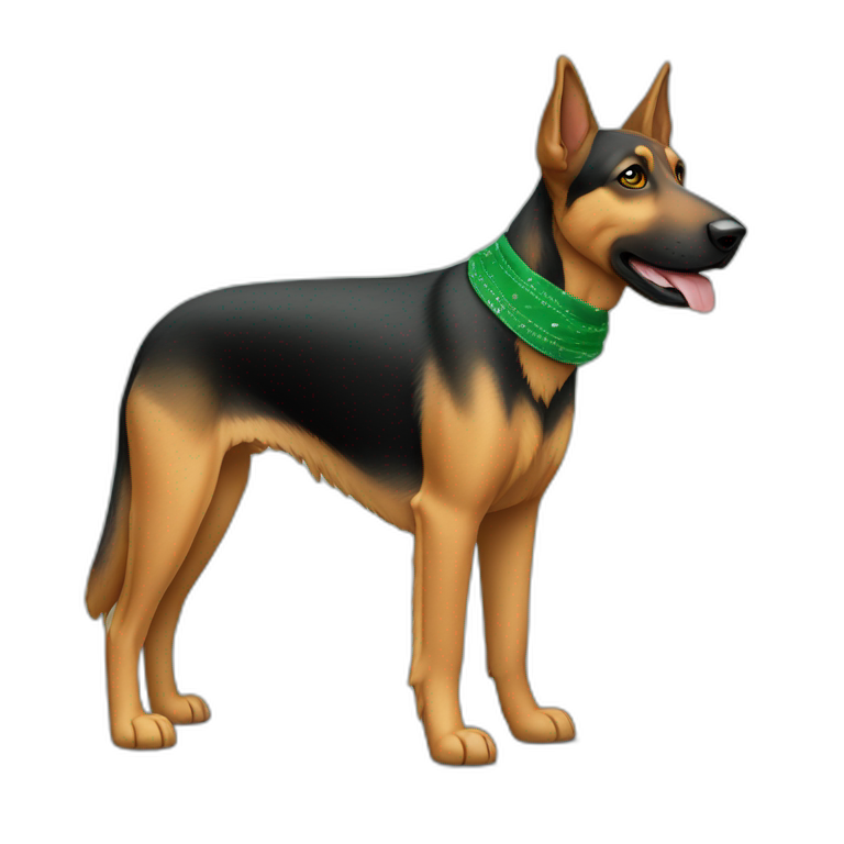 75% Coonhound 25% German Shepherd mix dog wearing small plain green bandana side view full body in profile left facing emoji