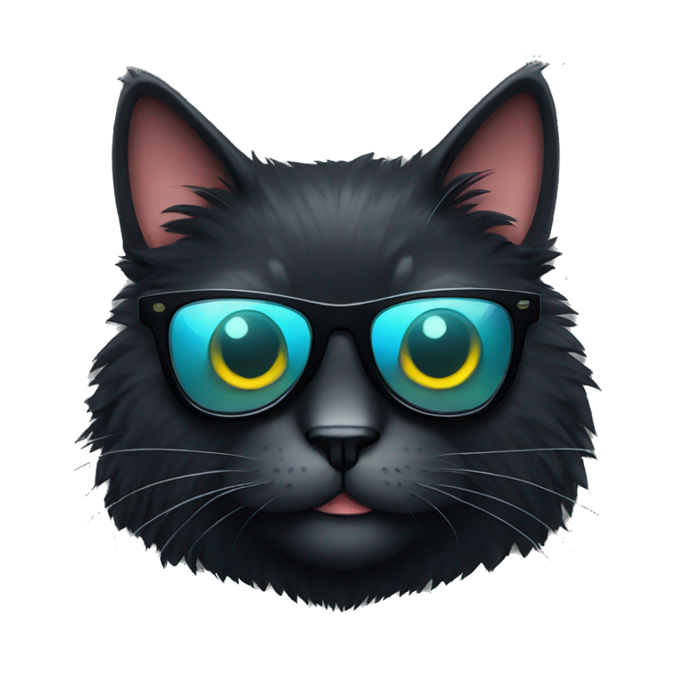 Cool cartoon fluffy black cat wearing sunglasses emoji