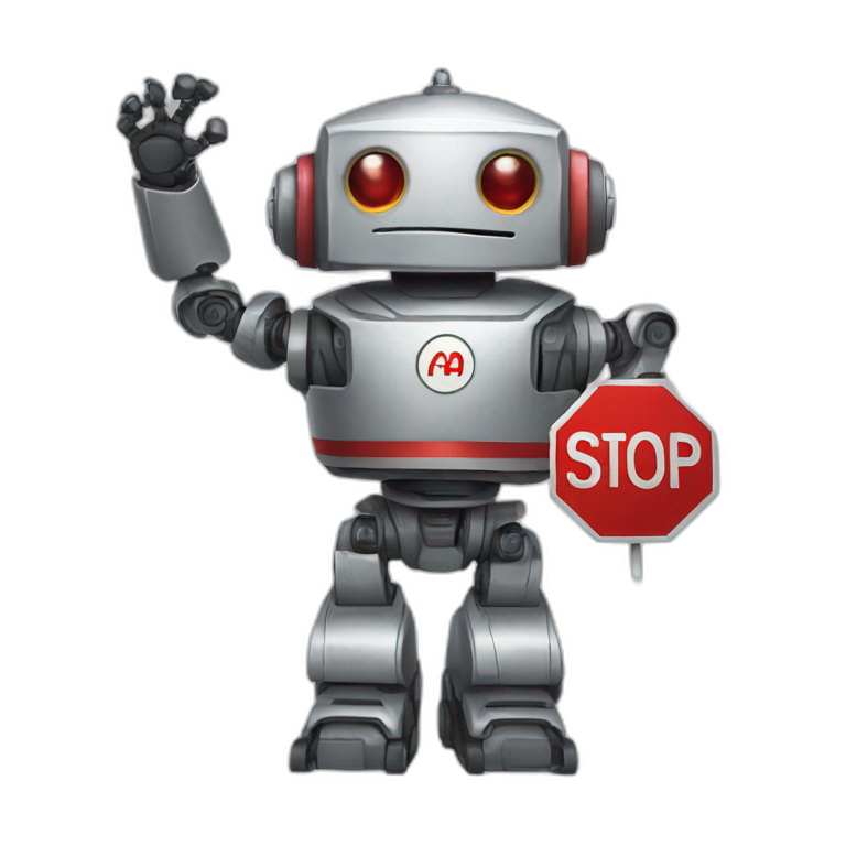a robot holding a stop sign emoji