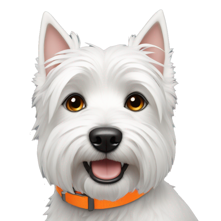 A Westie dog with a neon orange collar emoji