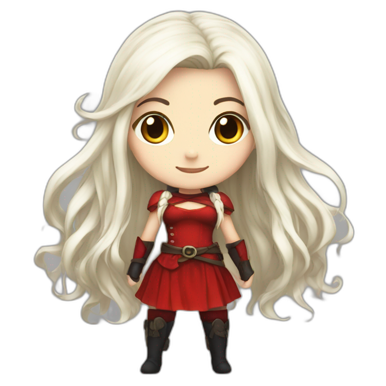 rpg-girl-with-long-white-hair-and-red-dress and black tights like chibi emoji