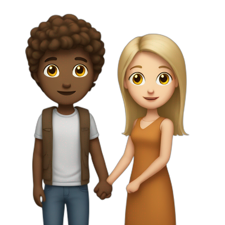 A white boy and brown girl holding hands emoji