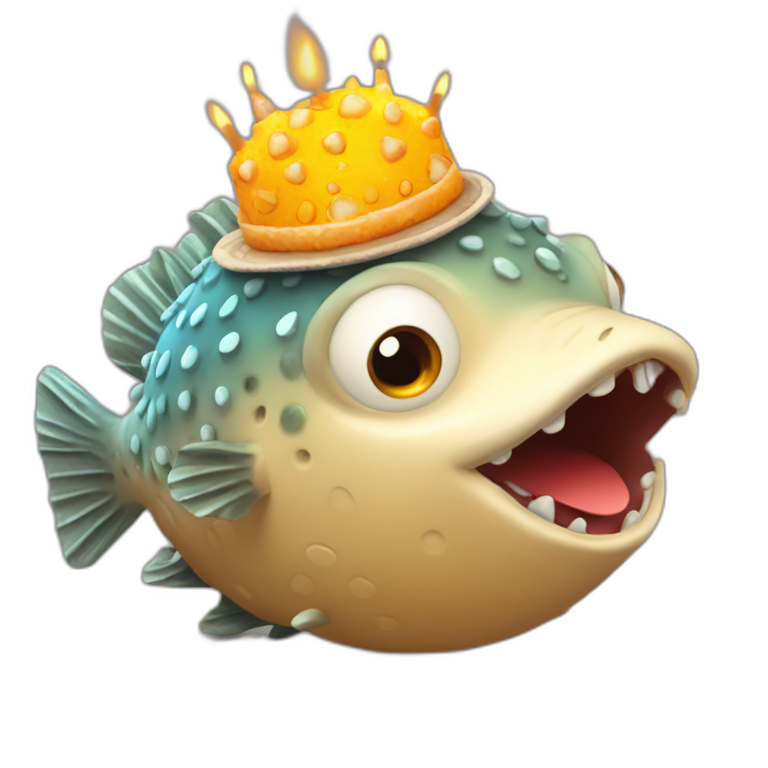 blowfish searing happy birthday hat “Priya” emoji