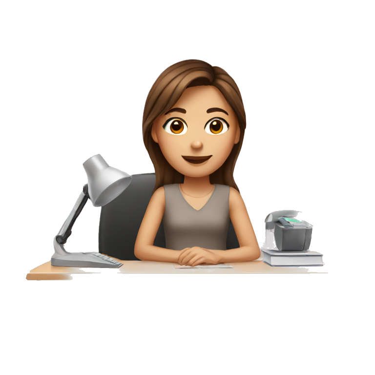 brown haired girl in desk emoji