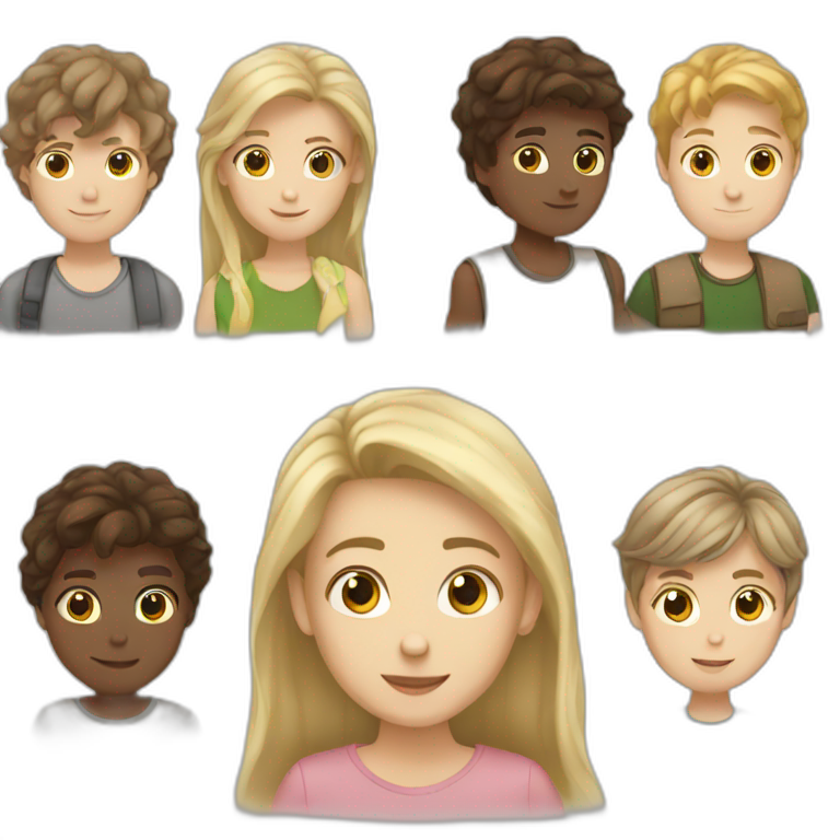 Blonde boy, brown haired boy, and brown haired girl emoji