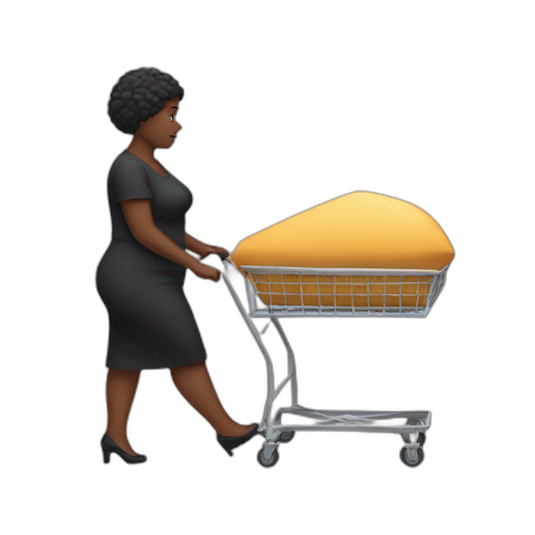 Fat black lady walking away with a trolley carrying a coffin emoji