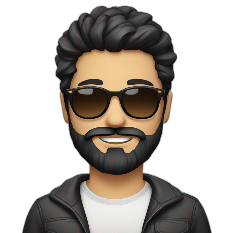 Hipster + beard with black hair and sunglasses emoji
