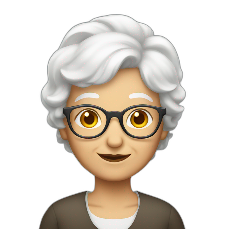 put the smirk emoji glasses and white short hair of an old woman  emoji