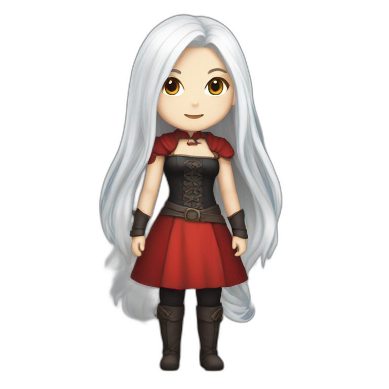 rpg-girl-with-long-straight white-hair-and-red-dress and black tights like chibi emoji