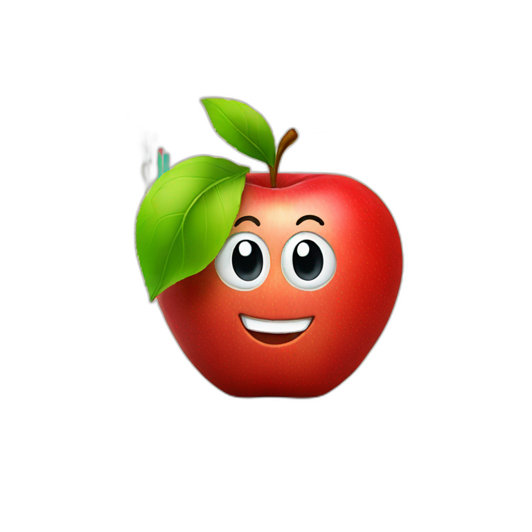 smiling red apple with stock charts emoji