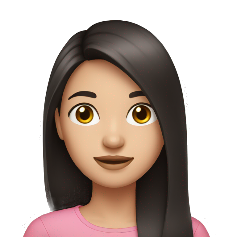 Brunette girl, Black long hair, pink shirt, fair complexion  emoji