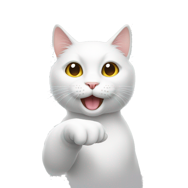 White cat showing finger emoji