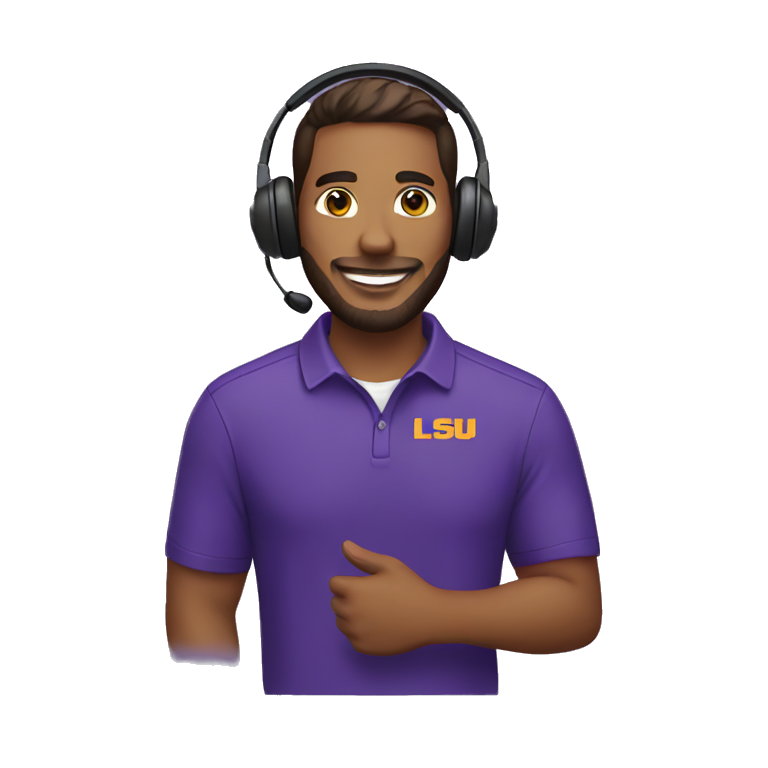customer service male with headset wearing lsu shirt emoji