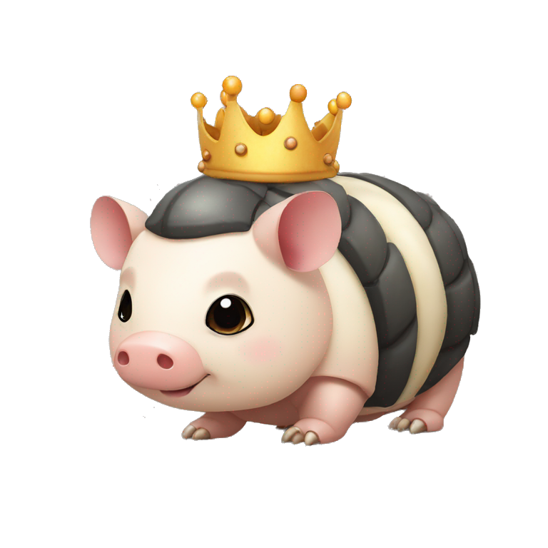 Black chubby round armadillo pig panda centipede armadillo wearing a crown emoji