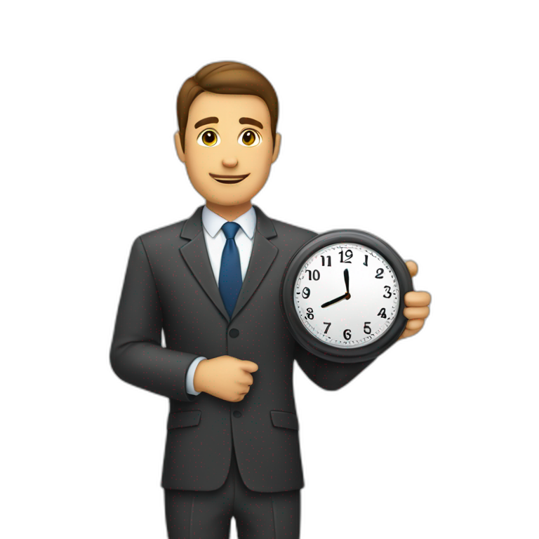 a man in a suit holding a clock emoji