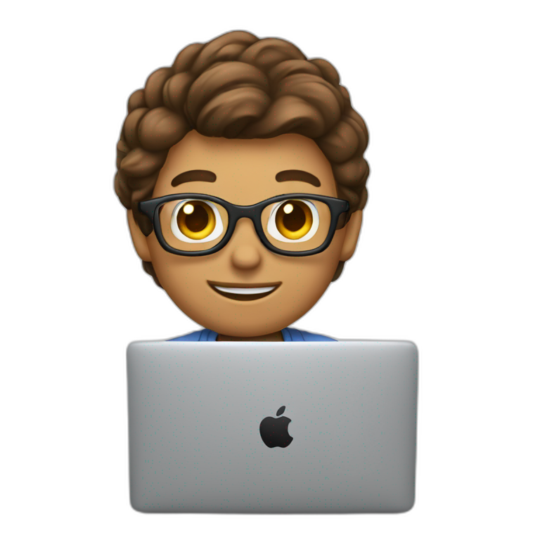 programmer codes on macbook brown hair emoji