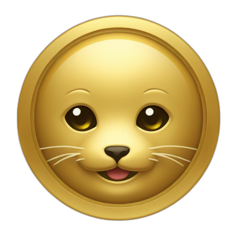 gold emblem with cute seal face emoji