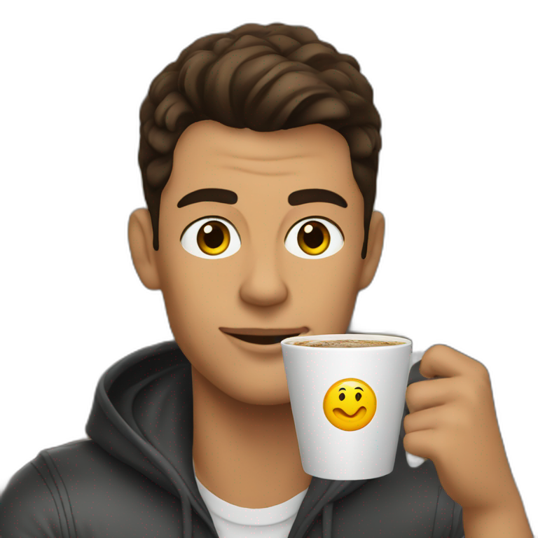 Cristiano in a coffee shop drinking coffee  emoji